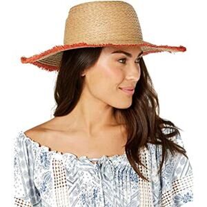 NEW INC International Concepts Pop Fray Edge Floppy Sun Hat Red Spring Summer‎